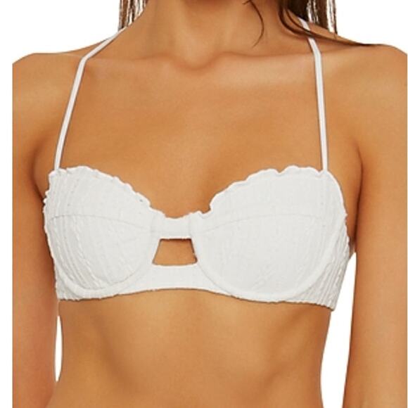 Isabella Rose Meadow U-wire Cutout Lettuce Ruffle bikini top white Small $84 - Picture 1 of 8